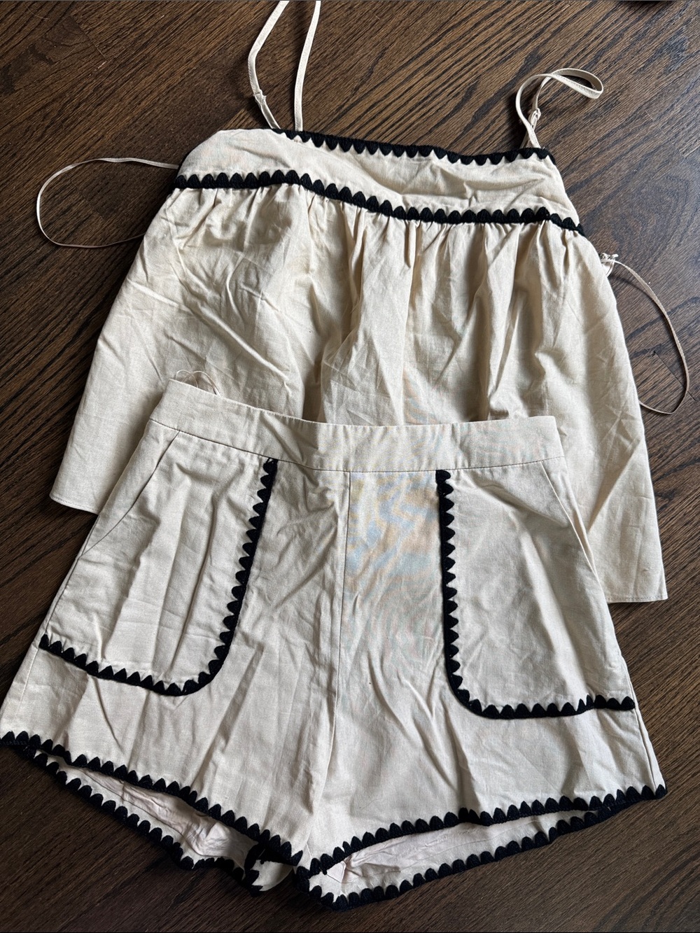 Cream Summer Shorts with Black Trim